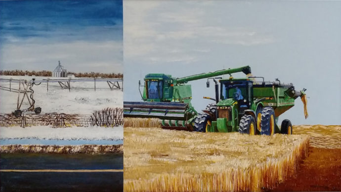 harvest, snow, wheat, field, machinery, combine, tractor, winter, farm